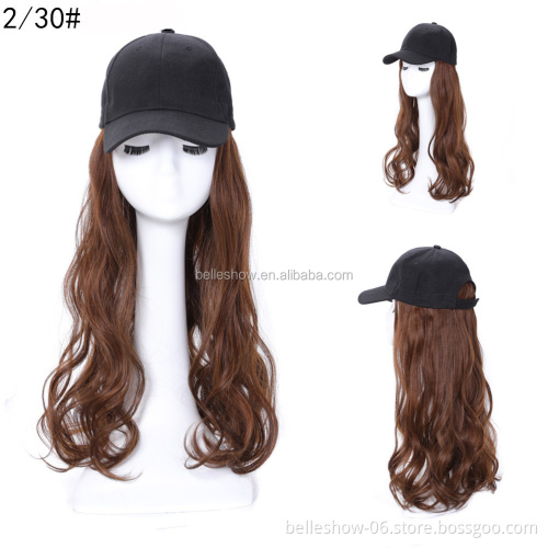 Hot sell baseball hat hair wig combination custom new design  synthetic hair with hat with black  wig